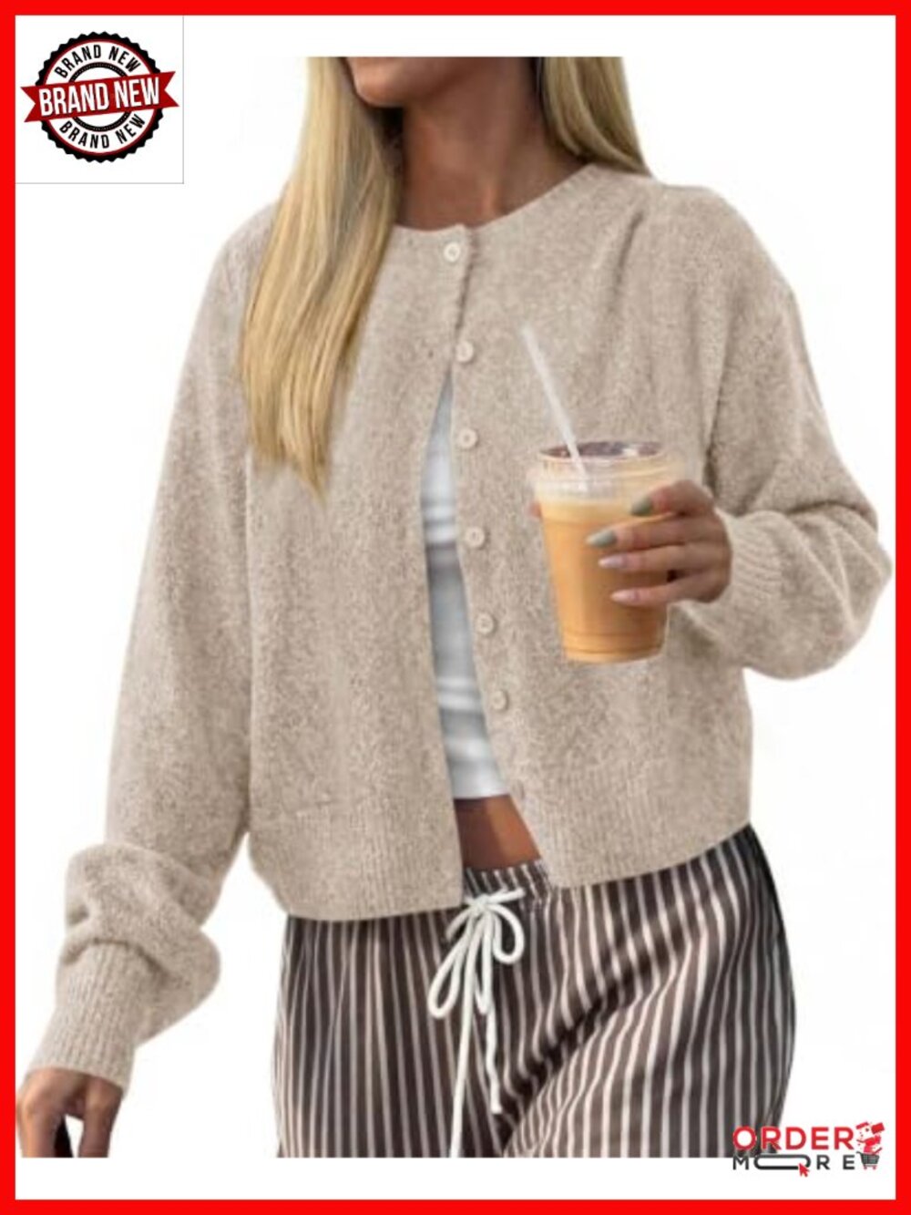 Lightweight Textured Knit Button Front Cropped Cardigan Sweater for Women